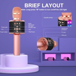 Bonaok wireless karaoke microphone with dual speakers and LED lights – Bluetooth, 8-hour battery, best for parties