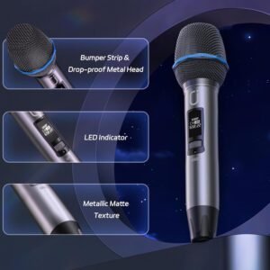 Electrohome wireless karaoke microphone with two mics and 10W speaker – RGB lights, 10-hour battery for duets