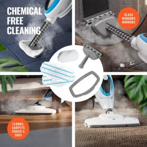 PurSteam ThermaPro 211 steam mop for tile floors – rapid heat-up, 360° swivel head, and microfiber pads for streak-free cleaning